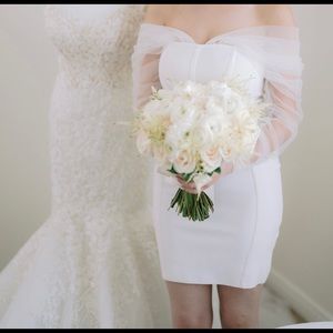 Beautiful custom made bodycon white dress with mesh arms.